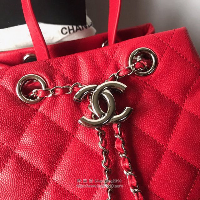 Chanel女包 香奈兒單肩包 香奈兒女包包 2019新品 紅色 小號水桶抽繩鏈條斜挎包  djc3017